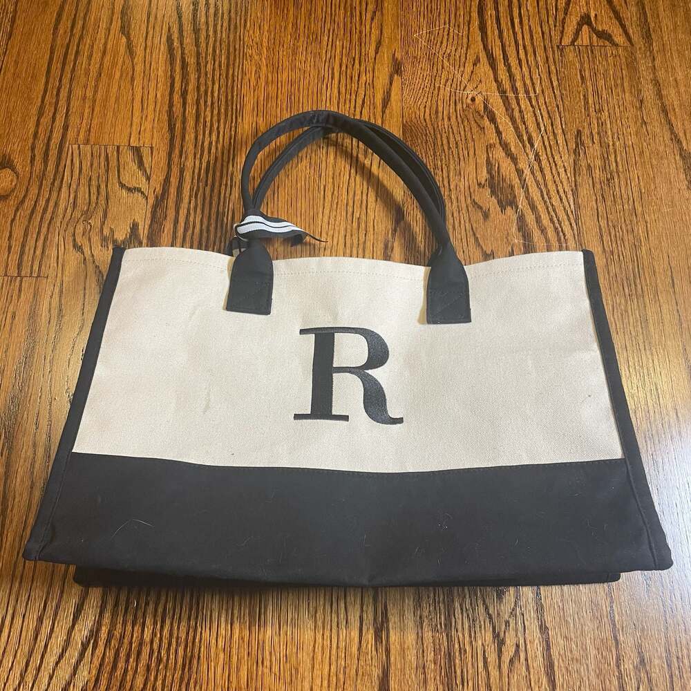 TopDesign Canvas Tote Bag with Letter R Initial